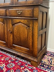 Antique English Large Bookcase Cupboard Cabinet Triple Door Glass Oak c. 1930s