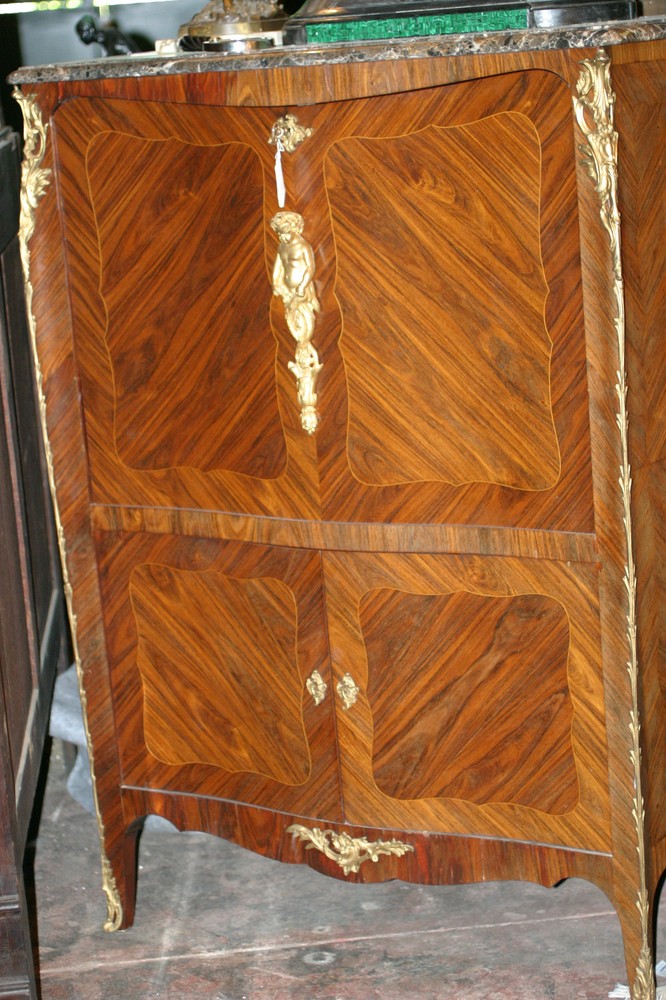 ANTIQUE FRENCH LXV STYLE BRONZE DECORATIONS, MARBLE TOP 19 C. SECRETARY ABADANT