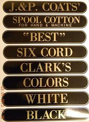 J & P COATS SPOOL CABINET DECALS 8 PIECE SET / Gold on Black 9 1/2 X 1 11/16