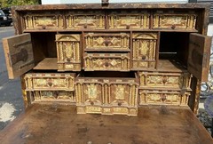 17th Century Spanish Vargueno with Decoupage Exterior on Baroque Style Base