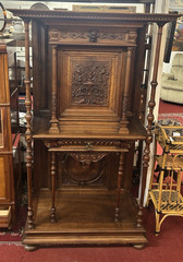 Antique French Henri II Carved Walnut Wine Liquor Display Hall Cabinet 70″H