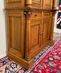 Vintage English Large Pine Cupboard Cabinet Corinthian Capitals Fluted Columns