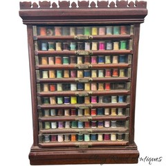 antique Leonards silk spool cabinet victorian walnut revolving country store