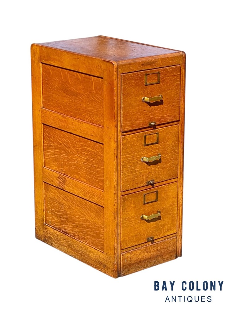 Antique Arts & Crafts Tiger Oak Three Drawer Office File Cabinet