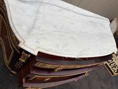 67335 Louis XV Style Marble Top Chest with Intricate Inlay and Gilt Detailing