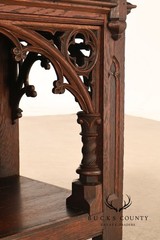 Antique Neo-Gothic Carved Oak Sideboard Server With Figural Panels