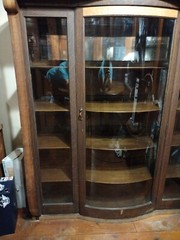 Antique Victorian Empire Oak China Cabinet Bow/Curved Glass Front 62H x42W x16D