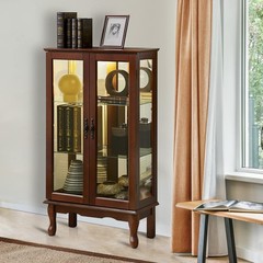 Curio Cabinet Lighted Curio Display Cabinet Walnut (E26 light bulb not included)