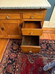 Sellers Antique Oak Hoosier Cabinet, Built-in Flour Sifter, Glass Sugar & Spice