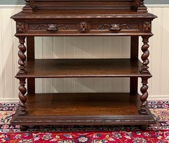 Antique French Buffet Server Sideboard Barley Twist Dark Oak Drawers 4 Tier 19C