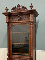 Antique French Renaissance Revival Scholars Bookcase Cabinet Carved Oak 19th C