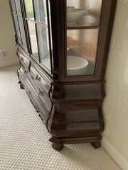 Vintage Dutch Burl Walnut Rococo Bombe China Cabinet Vitrine