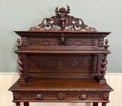 Antique French Buffet Server Sideboard Barley Twist Dark Oak Drawers 4 Tier 19C