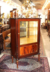 Antique French Louis XVI Flamed Mahogany Display Cabinet Glass Door