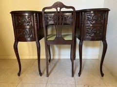 1930’s Kidney-Shaped Writing Desk /Vanity with Carved Details & Matching Chair