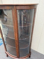 67680 Antique Bowed Oak China Cabinet with Glass Door Display