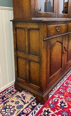 Antique English Large Bookcase Cupboard Cabinet Triple Door Glass Oak c. 1930s