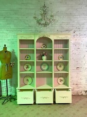 Painted Cottage Shabby Chic French Bookcase / China Hand Made Display Cabinet