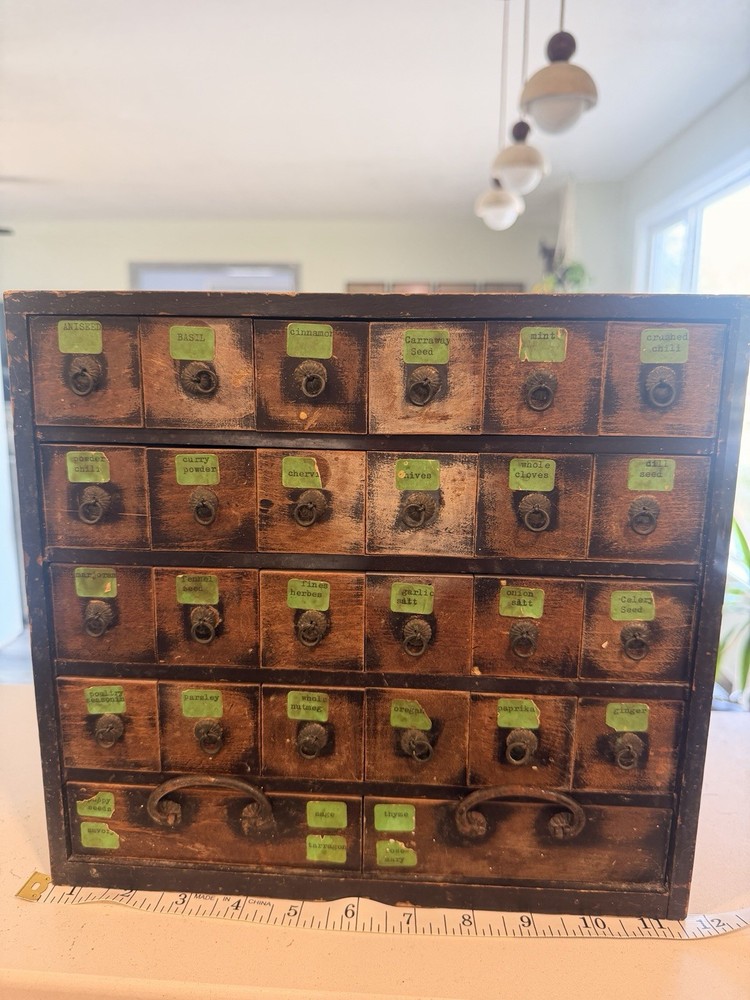 Antique Wood Multi Drawer Parts Shop Cabinet