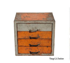 Vintage Mid Century Modern Industrial Steel Table Top File Cabinet Four Drawers