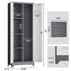 65″ Grey White Metal Storage Cabinet With Lockable Doors Hanging Rod And S-Hooks