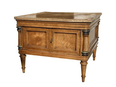 Vintage French Walnut & Burl Wood Side Cabinet Table w/ Brass Accents