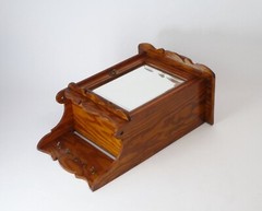 Wooden Mirror Wall Cabinet with Hooks and Ornaments, Vintage Apothecary