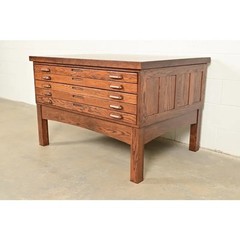 Antique Oak Arts & Crafts Architect’s Flat File Cabinet, Newly Refinished