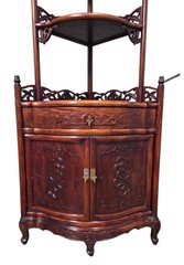Vintage Chinese Solid Rosewood Corner Etagere Cabinet Carved Whatnot Shelf Heavy