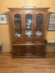 66021 Antique Solid Mahogany Breakfront China Cabinet