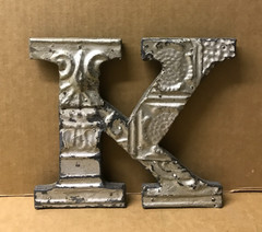 Decorative Salvaged Tin Ceiling 8″ Patchwork Shabby Silver Letter K Old 195-26B