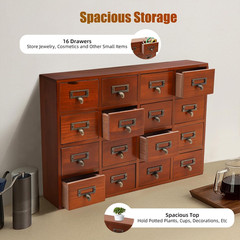 Card Catalog Desk Drawer Organizer,Wooden Vintage Apothecary Cabinet with 16 Dra