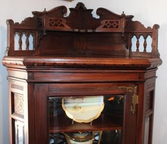 Antique Mahogany Corner Cabinet with beveled glass Doors