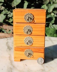 Mini Pine Wooden Vintage Storage Cabinet Chest Four Drawers-Brass Handles