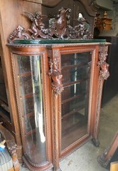 R.J. HORNER CARVED LADY MAHOGANY CHINA CABINET