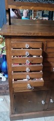Antique wood dental medical industrial cabinet.