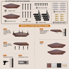 Demigo Corner Shelf Wall Mount, Set of 2 Solid 11.8 x 16.5 inches, Brown