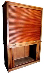 Antique French Art Deco Tambor Oak Notary Cabinet, attrib. to Maurice Lacour