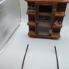 Small Vintage Wooden Curio Wall Mount Knik Knak Cabinet With Door