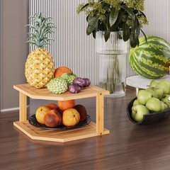 VERTORGAN Bamboo Corner Shelf,2 Tier Plate Organizer for 1 Pc, Natural