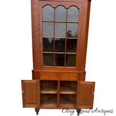 antique fiddleback cherry corner cupboard cabinet 1830 19th farm house refinish