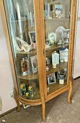 Antique Oak Curved Beveled Glass China Cabinet+Beveled Mirror+Key + Shipping.