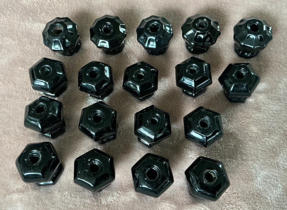 18 Vintage antique BLACK GLASS 1.25” Cabinet/door KNOBS