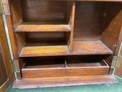 Antique Edwardian Oak Wood Smokers Cabinet w/ Carved Door Panels