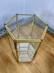 MCM Miniature Brass & Glass Tabletop 3-Shelf Double Door Curio Display Cabinet