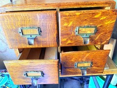 Vintage Oak Wood Card Catalog 4 Drawer 2 Section Index Card File Cabinet