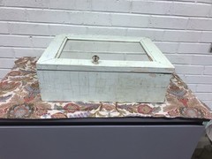 ANTIQUE SHABBY LIGHT GREEN MEDICINE CABINET CUPBOARD W/MIRROR 18 X 14 X 6” DEEP