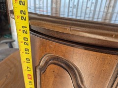 Antique Wood Bedside Cabinet Brown Raised Panel Doors Carvings 24x16x21in