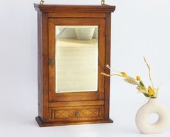 Antique Art Deco Wooden Mirror Cabinet with Drawer, Carved Apothecary, Farmhouse