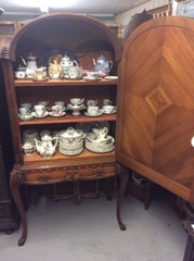 Vintage 1930’s Art Deco Burled Walnut Inlayed and Carved China Cabinet